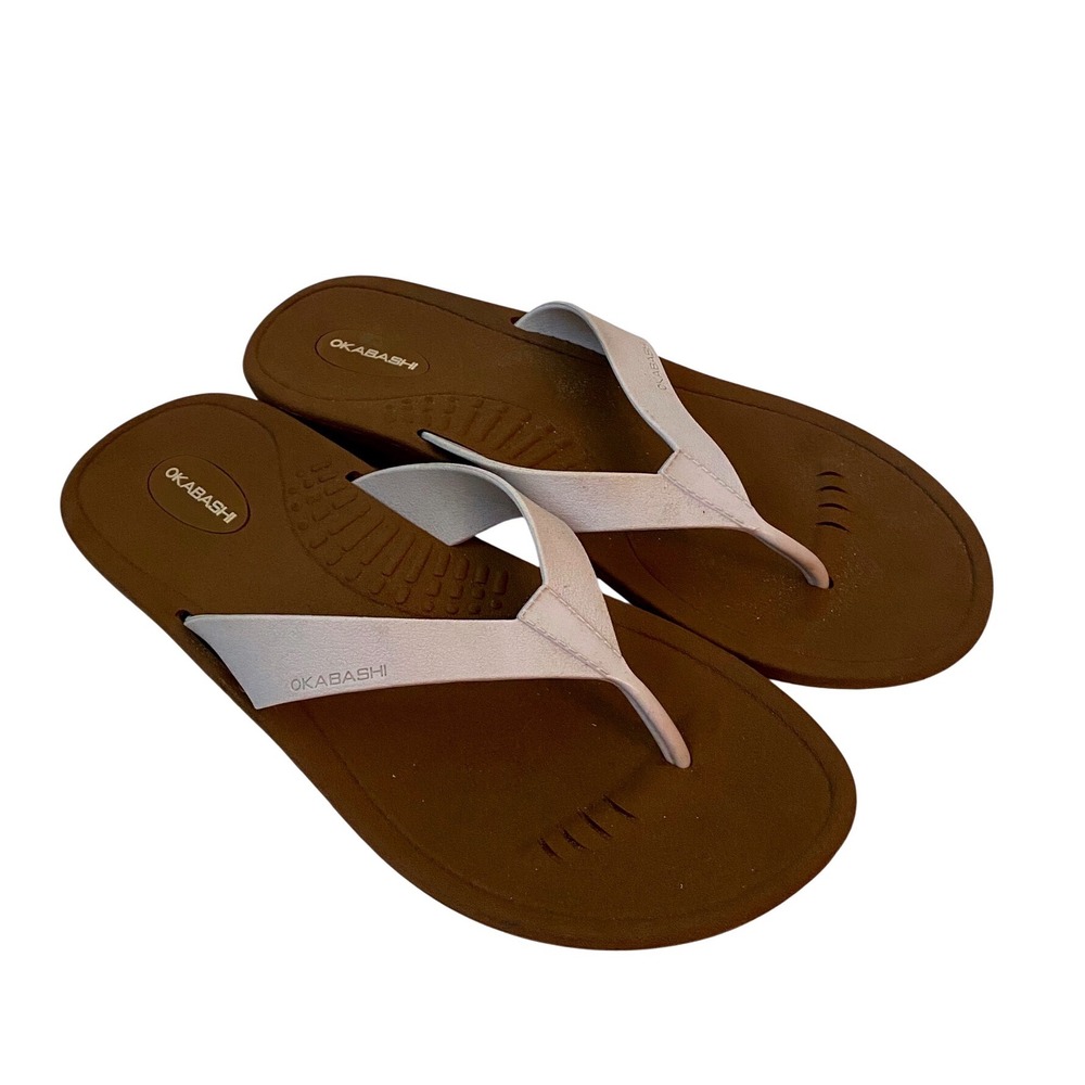 Okabashi Womens Flip Flop Sandals Brown White Comfort Thong Shoes Size ML 8-9